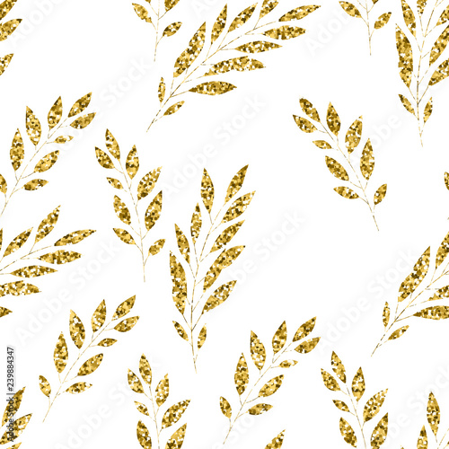 Seamless vector pattern with gold floral element on white background