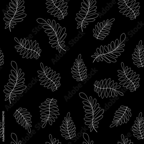 Vector flower black-white pattern. Seamless botanic texture, detailed flowers illustrations. Floral pattern in doodle style, spring floral background. © ivaletta