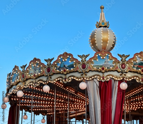 Moscow, Russia - December 16, 2018: Carousel at Revolution square on a clear day