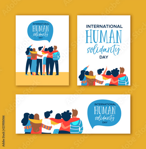 Human Solidarity Day diverse friend group hug set