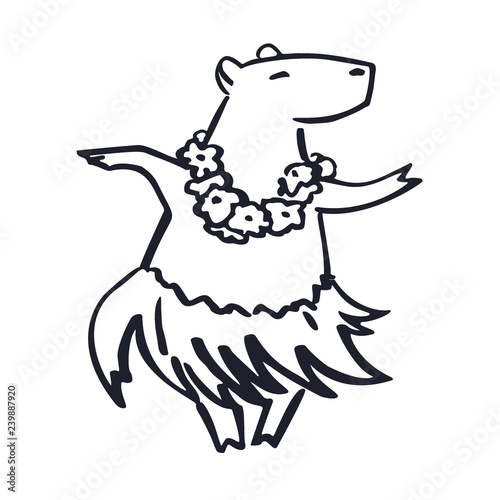 Cute Hawaii costumed dancer cartoon capybara mascot