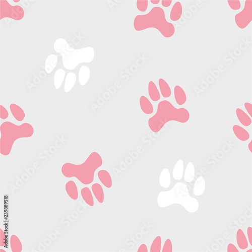 Vector seamless cute pattern with colored turned traces of animals on a grey monochrome background.  Can be used for wallpapers, paper, typography, clothes, fabric, web design. For girls