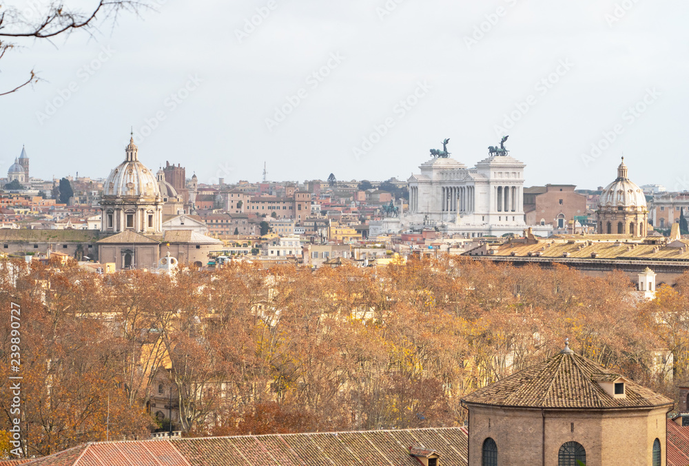 Rome (Italy) - The view of the city from Janiculum hill and terrace, with Vittoriano, Trinità dei Monti church and Quirinale palace.