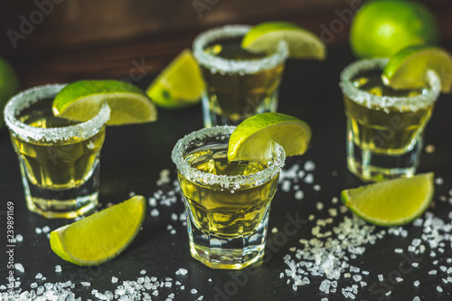 Mexican Gold Tequila shot  with lime and salt