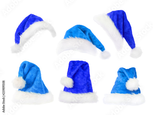 Obraz na płótnie Cyan and blue christmas hats set isolated w salonie