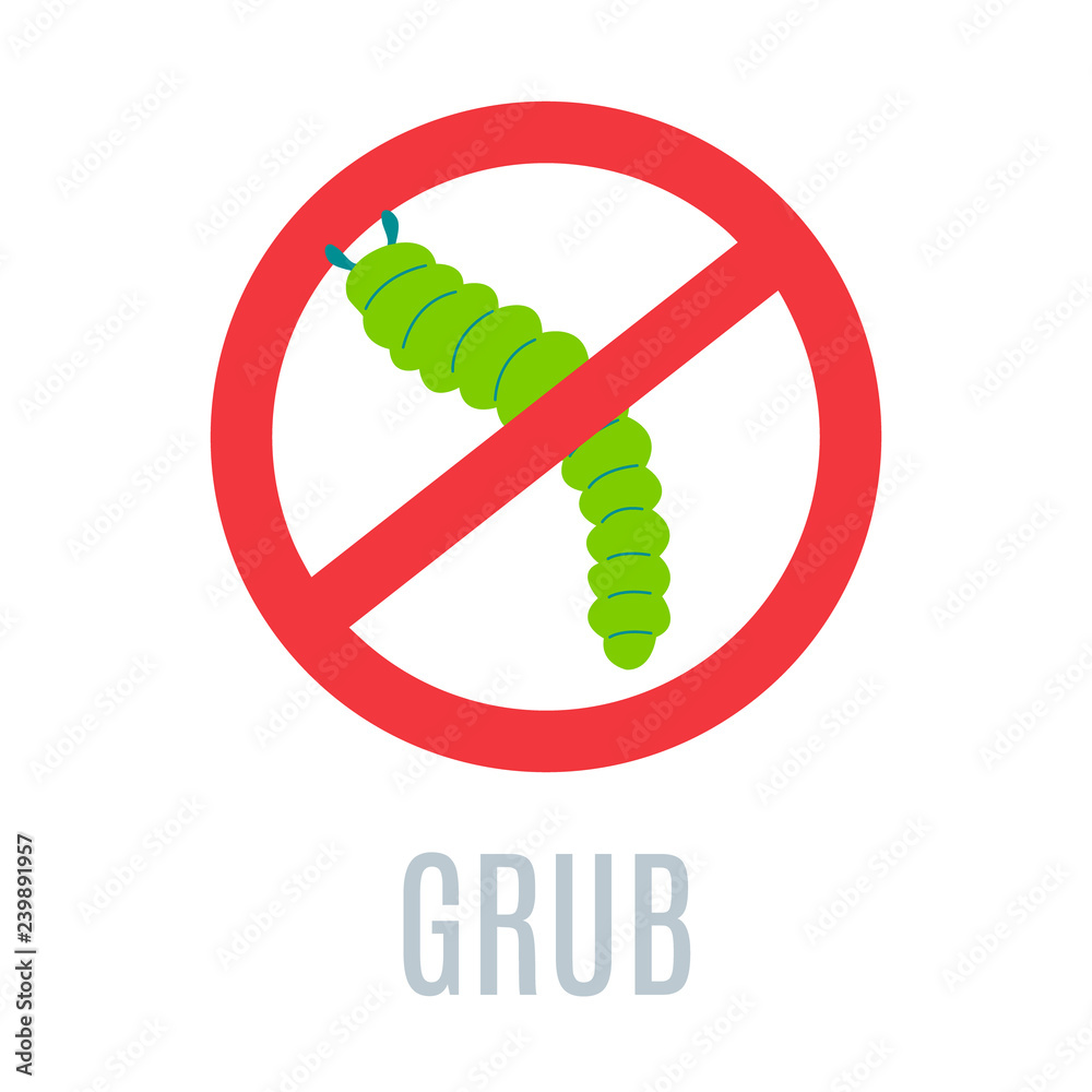 Stop grub worm sign. Anti pest icon set with an insect silhouette. Red ...