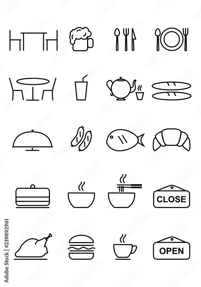 food icon set, vector,Collection of restaurant thin line icons food icon set, vector,Collection of restaurant thin line icons