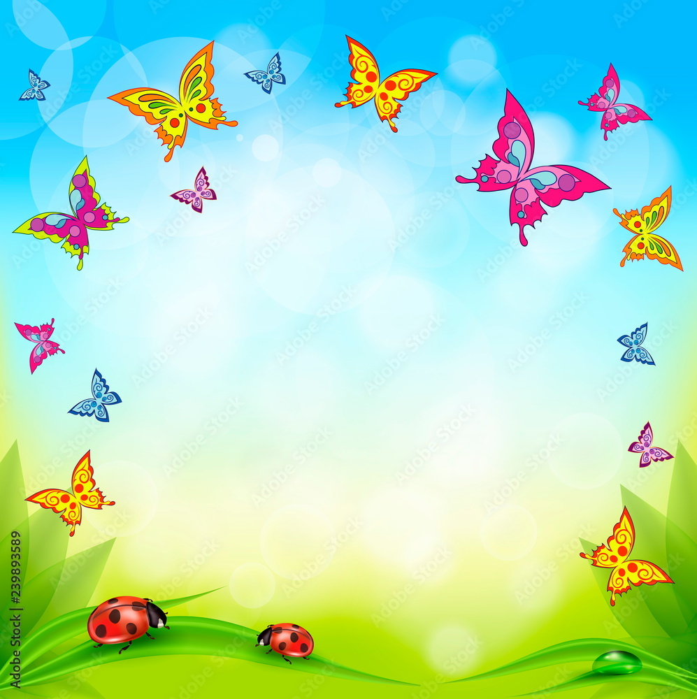 Spring or summer nature background with butterflies