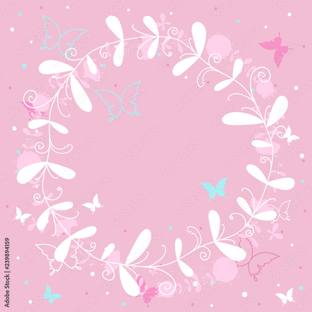 Pink background with butterflies
