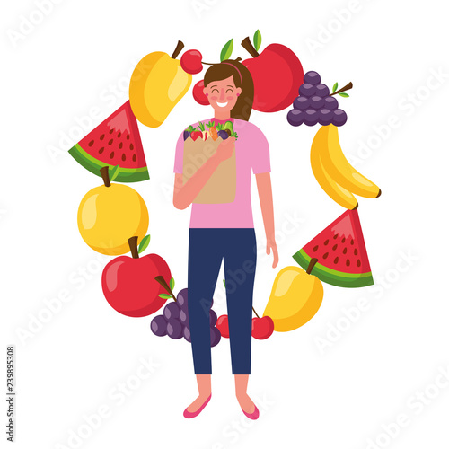 woman with fruits healthy food