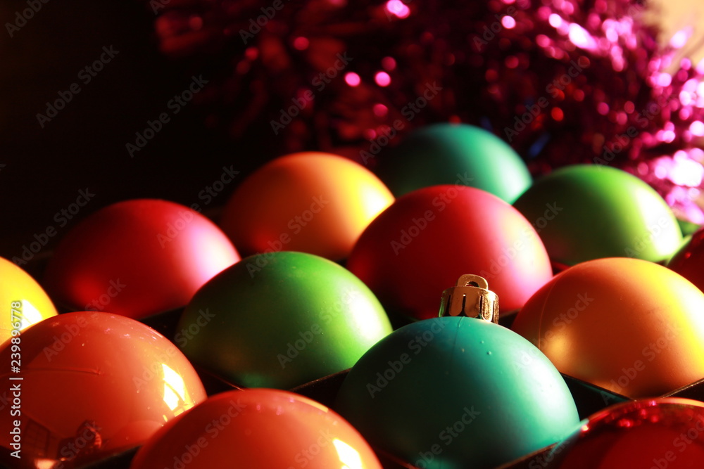 Colorful Christmas tree balls and garlands Colorful Christmas tree balls and garlands