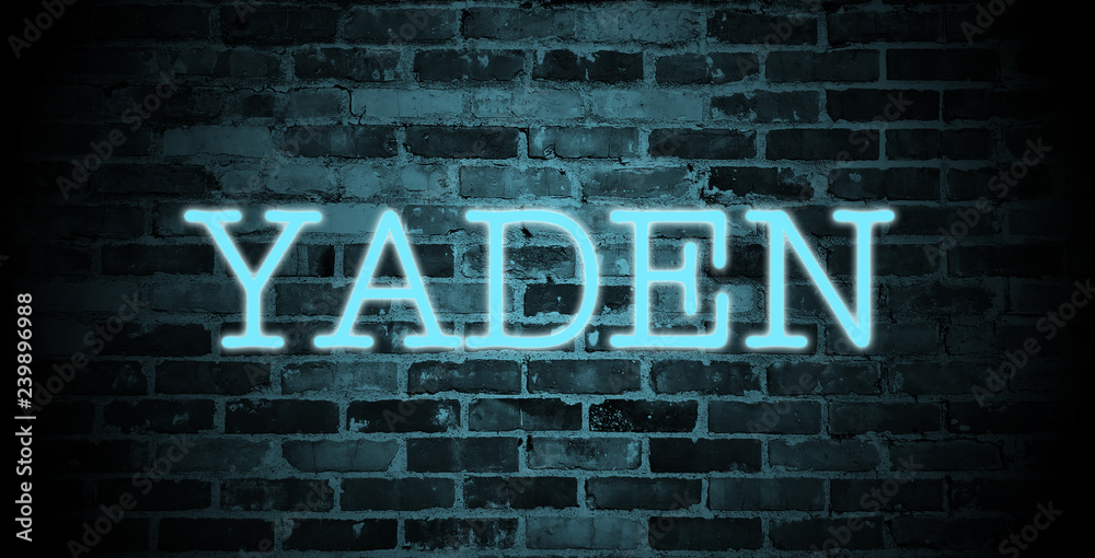 Obraz premium first name Yaden in blue neon on brick wall
