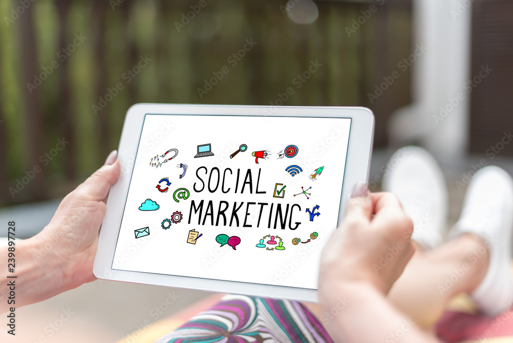 Social marketing concept on a tablet Social marketing concept on a tablet
