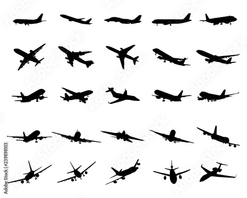 Black silhouettes of planes on a white background © Design Studio RM