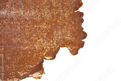 Sick Beautiful Surface Of Rusty Metal With Jagged Edges. Uneven Rust Background Isolated On White Background. Rust Sheet Steel, Old Metal Iron Rust Texture.