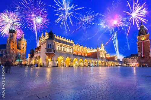 New Years firework display in Krakow, Poland