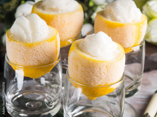 Lemon sorbet ice cream served dessert photo