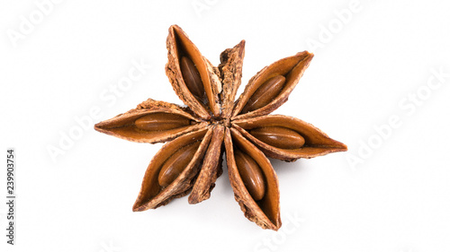 Star anise isolated on white background. Spices macro.