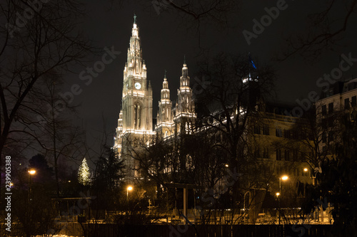 Night picture of Vienna city hall, Austria