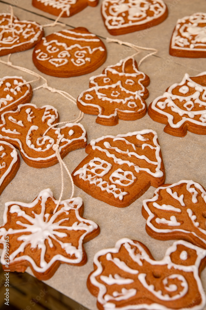 Christmas gingerbread handmade on confectionery paper. Christmas gingerbread handmade on confectionery paper.