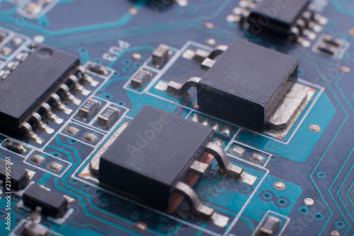 Chips and capacitors on the board