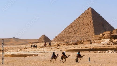 The Pyramids of Khafre and Menkaure at Giza necropolis in Cairo, Egypt photo