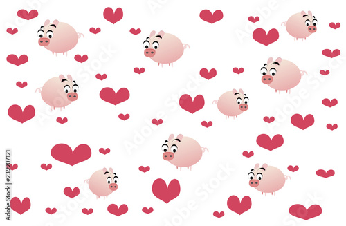 Year of the Pig and New Year 2019 and Chinese New Year. Flat illustration for decoration. Colorful cute cartoon character  on  background isolated.