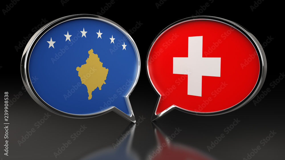 Fototapeta premium Kosovo and Switzerland flags with Speech Bubbles. 3D illustration