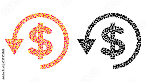 Pixel chargeback mosaic icons. Vector chargeback pictograms in colorful and black versions. Collages of randomized round elements.