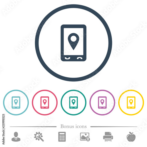 Mobile navigation flat color icons in round outlines
