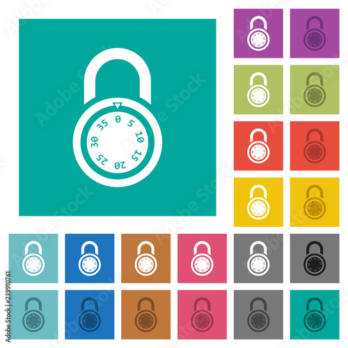 Locked round combination lock square flat multi colored icons