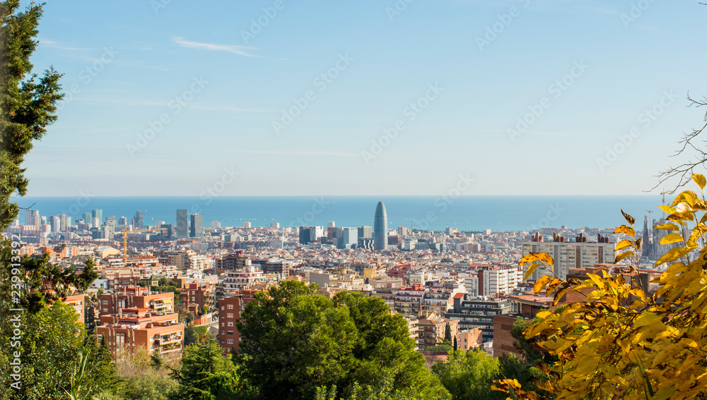 panorama of barcelona from park guell