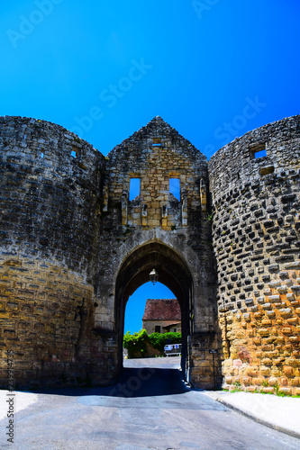 The medieval fortress gate of the bastide village of Domme in the Dordogne region of France