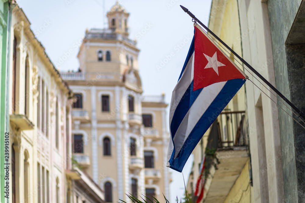 cuban flag at havana streets