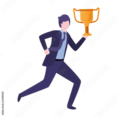 businessman  with trophy avatar character