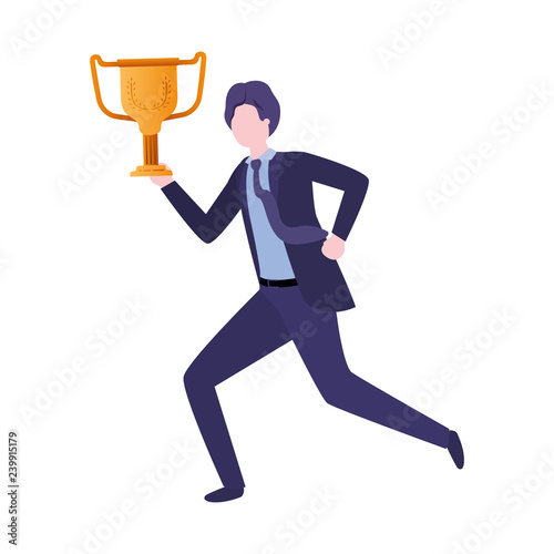 businessman  with trophy avatar character