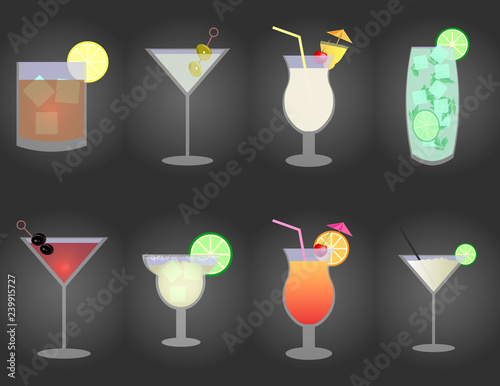 Cocktail vector. Different cocktails set of icons. Cocktail collection