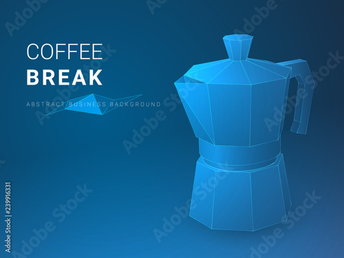 Abstract modern business background vector depicting cofee break n shape of a moka pot on blue background.