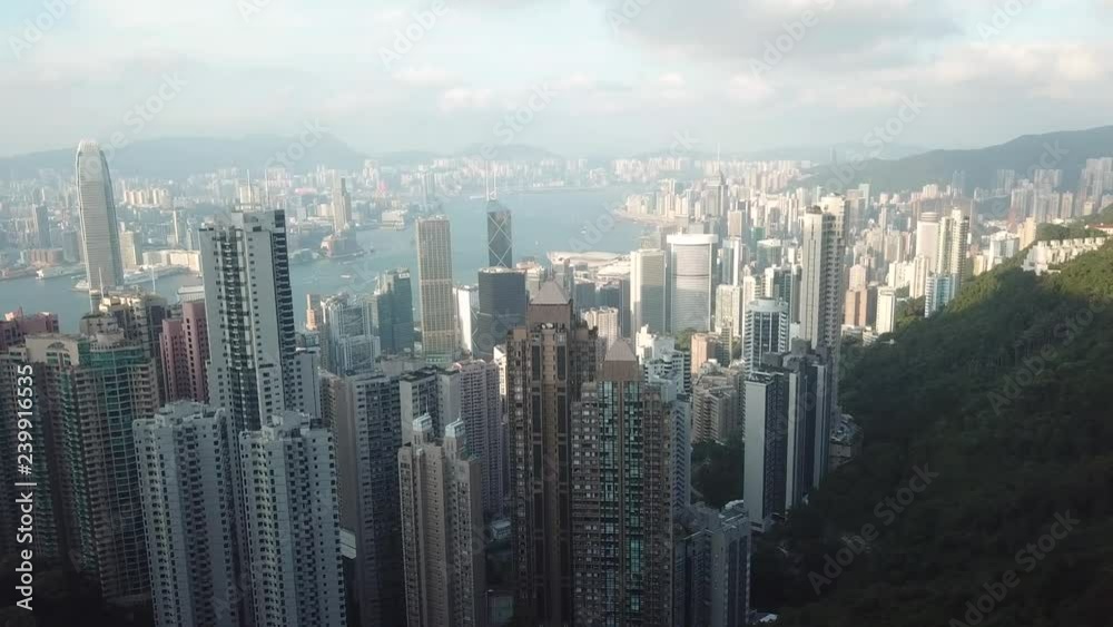 Hong Kong aerial shot flying over the skyscrapers Hong Kong aerial shot flying over the skyscrapers