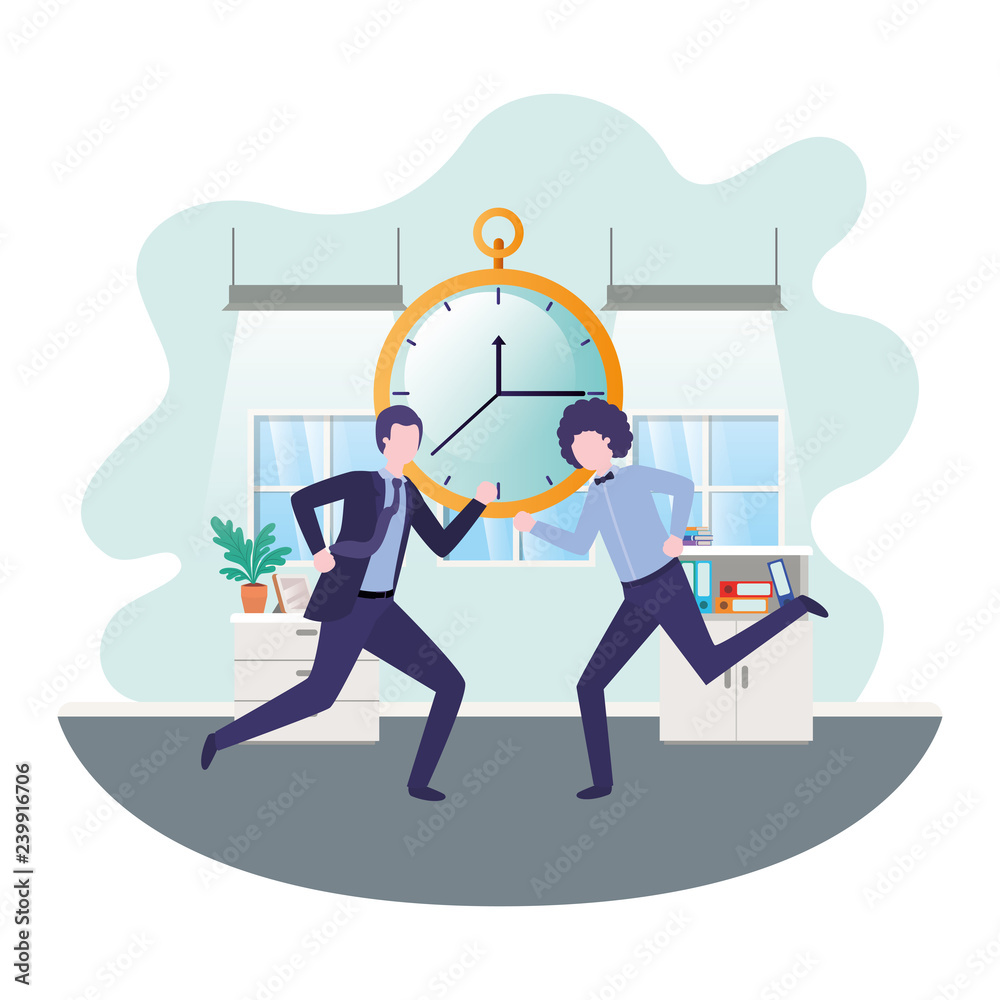businessmen with clock in living room character