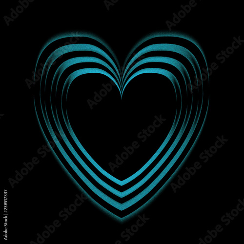 Blue shiny heart on black background
