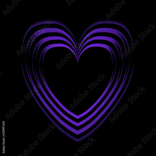 Purple shiny heart on black background