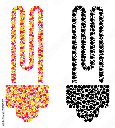 Dotted fluorescent bulb mosaic icons. Vector fluorescent bulb icons in colorful and black versions. Collages of different round dots.
