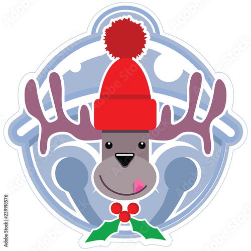 Reindeer face cartoon badge or emblem design