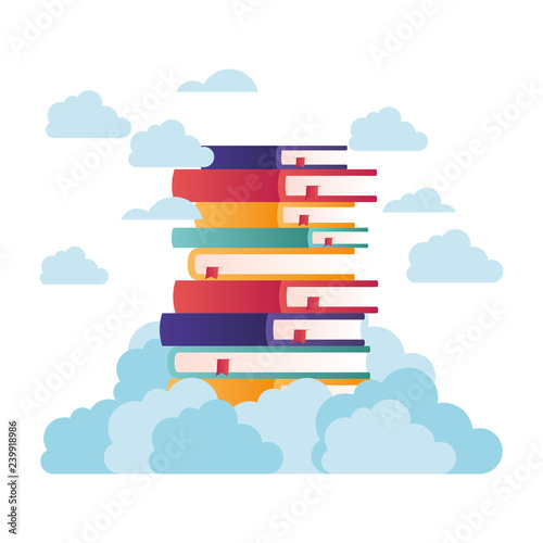 stack of books on top of cloud isolated icon