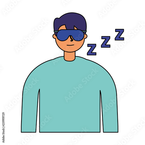 man sleeping with mask white background