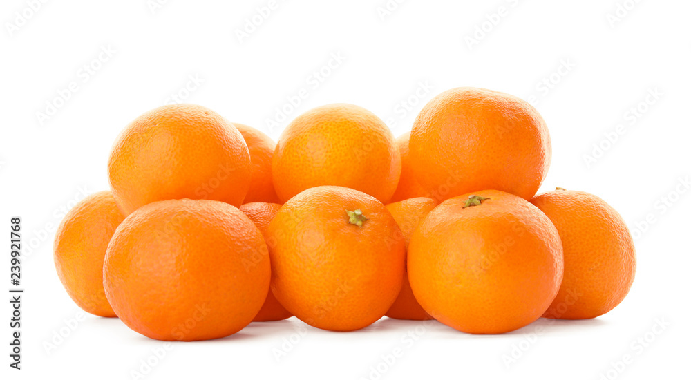 Heap of fresh ripe tangerines on white background Heap of fresh ripe tangerines on white background