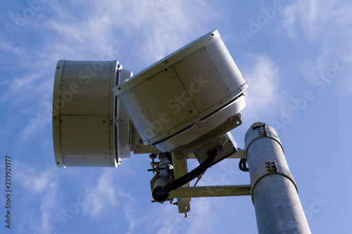 communications microwave radio link tower against blue sky