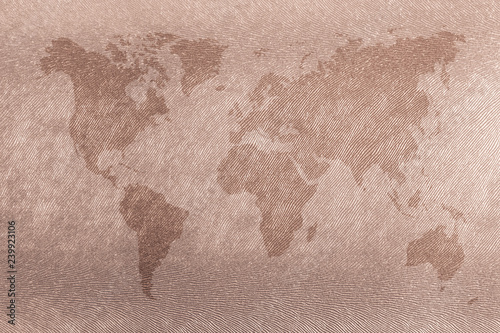 World map vintage pattern on skin background in light sepia tone, watercolor.