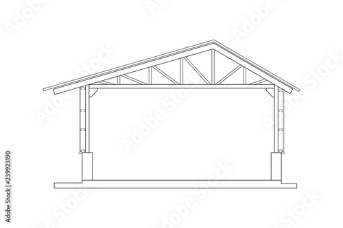 Abstract outline drawing, space frame structure of house vector illustration